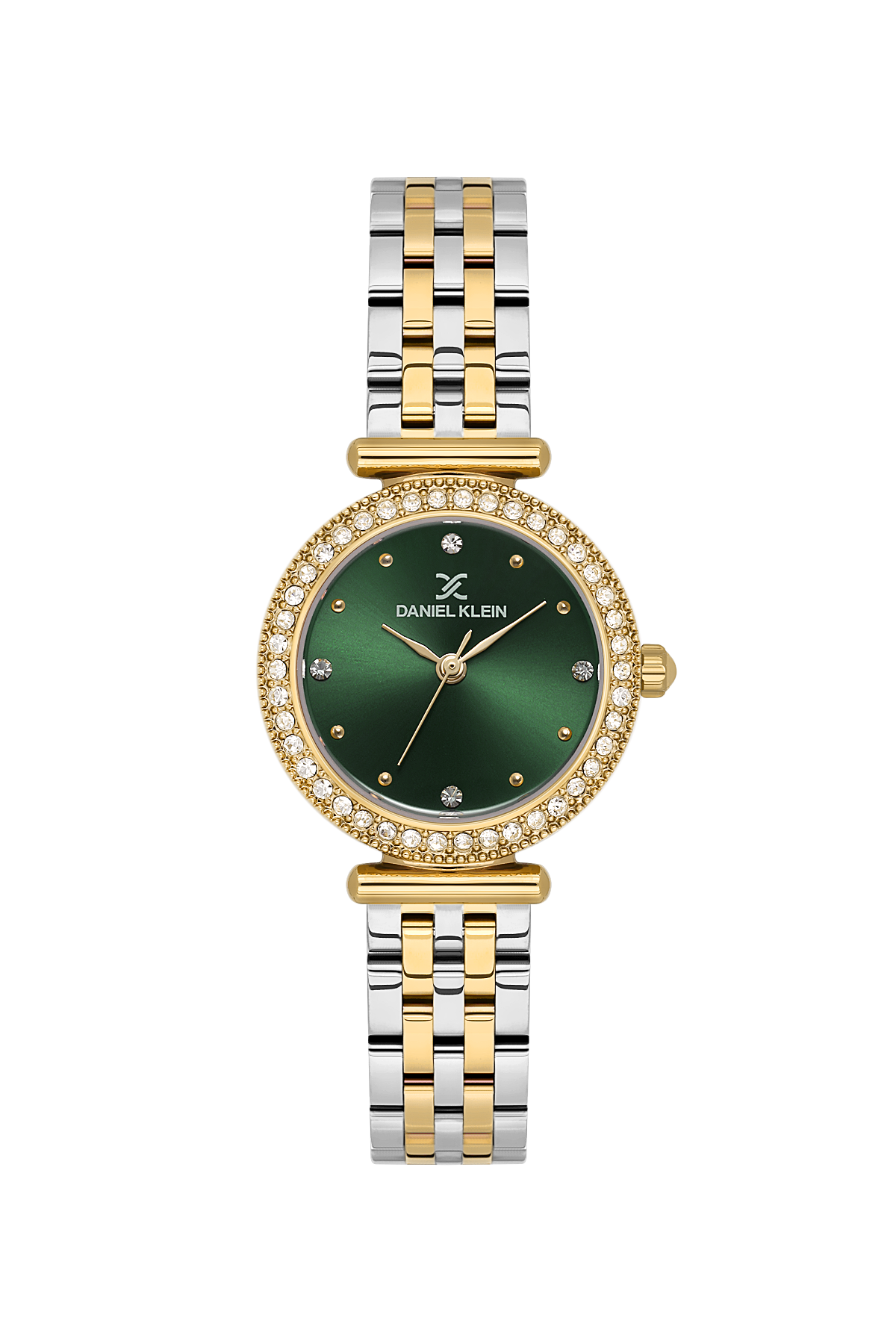 Daniel Klein Women’s Crystal-Set Green Dial Two-Tone Bracelet Watch