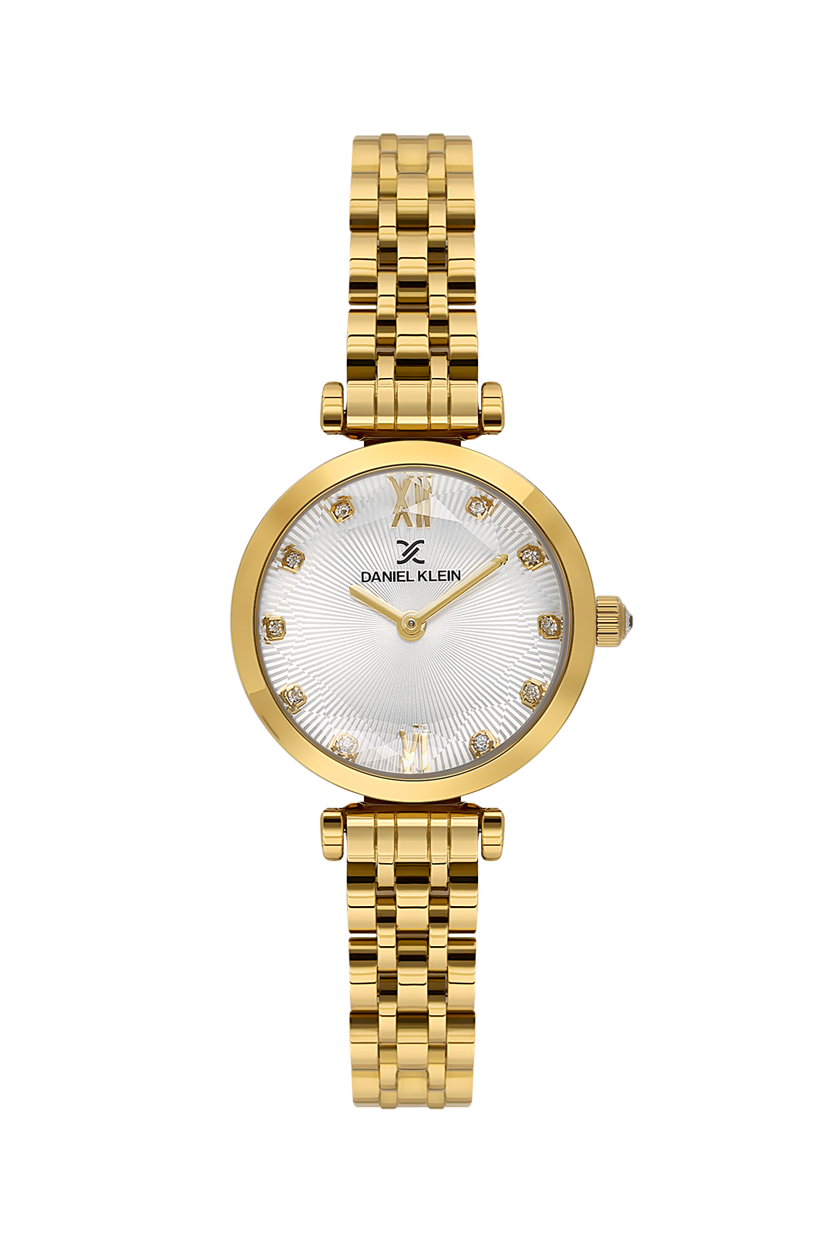 Daniel Klein Women’s Gold-Tone Crystal Accent Watch with Sunray Silver Dial