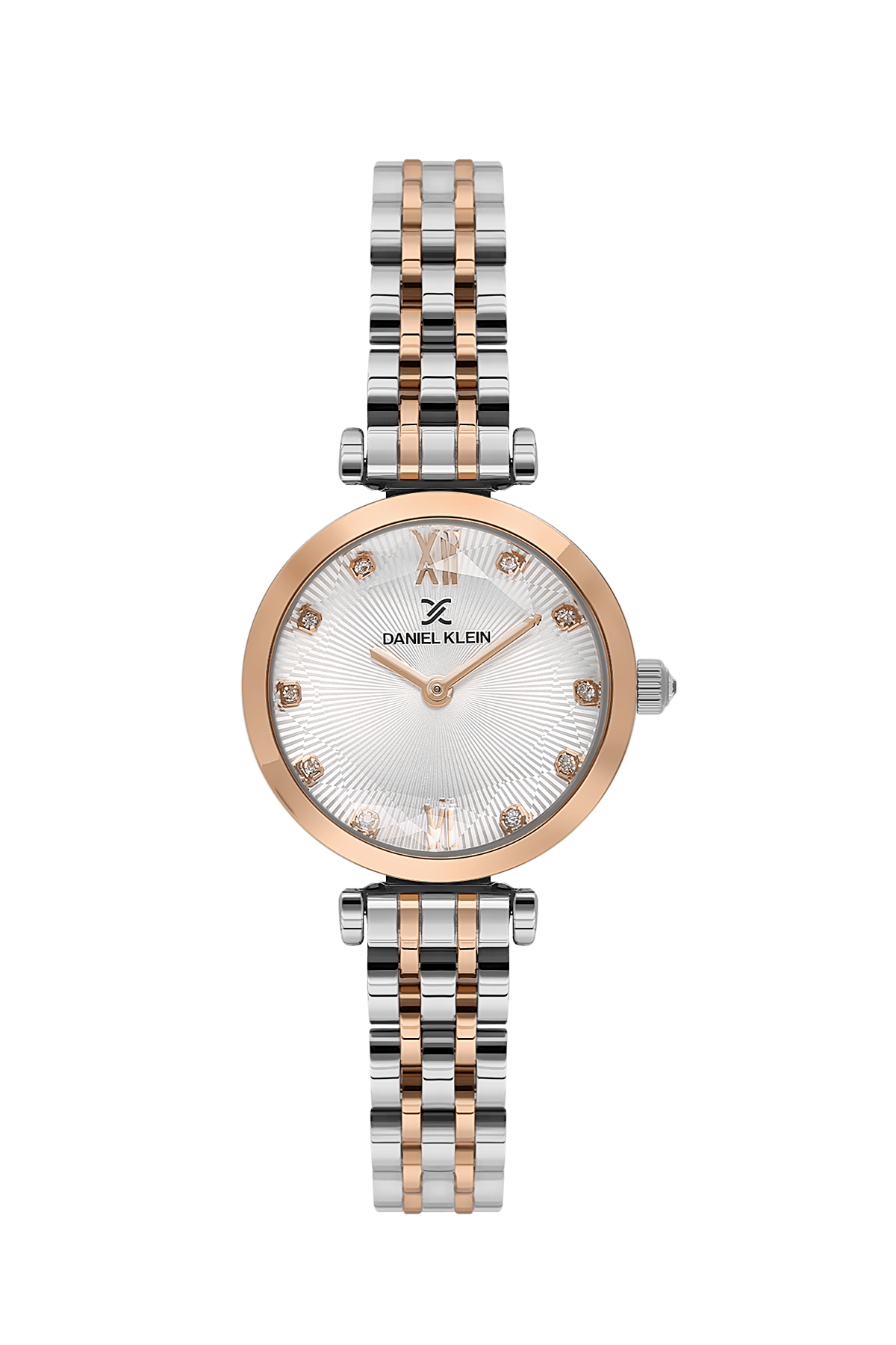 Daniel Klein Women’s Two-Tone Rose Gold Crystal Accent Watch with White Sunray Dial