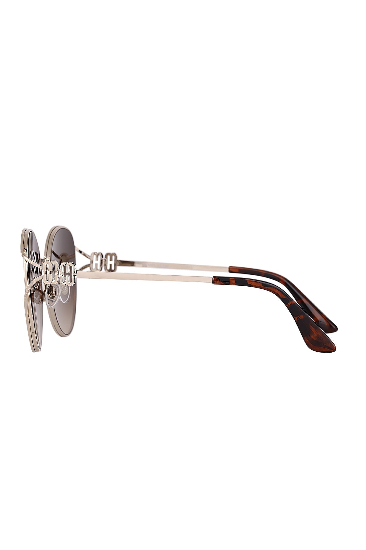 Daniel Klein Gold Round Geometric Sunglasses with Brown Gradient Lenses