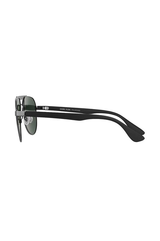 Daniel Klein Black Aviator Sunglasses with Green Lenses