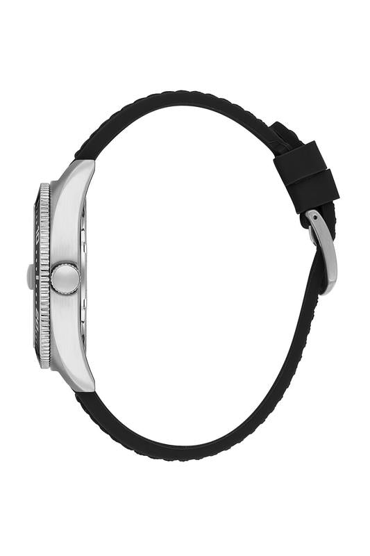 Daniel Klein Men’s Diver-Inspired Silver Dial Watch with Black Silicone Strap
