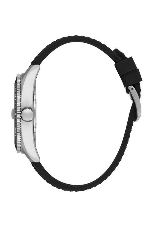 Daniel Klein Men’s Diver-Inspired Silver Dial Watch with Black Silicone Strap