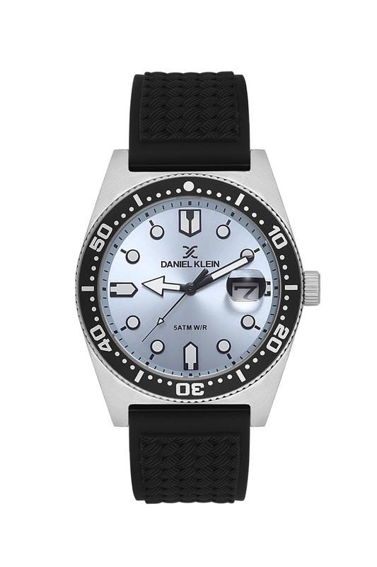 Daniel Klein Men’s Diver-Inspired Silver Dial Watch with Black Silicone Strap