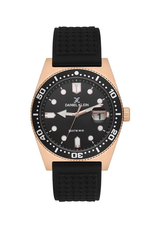 Daniel Klein Men’s Rose Gold-Tone Diver-Inspired Watch with Black Dial