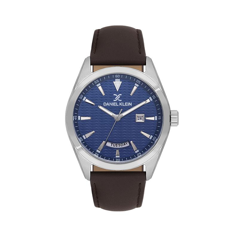 Daniel Klein Men’s Silver-Tone Watch with Blue Textured Dial