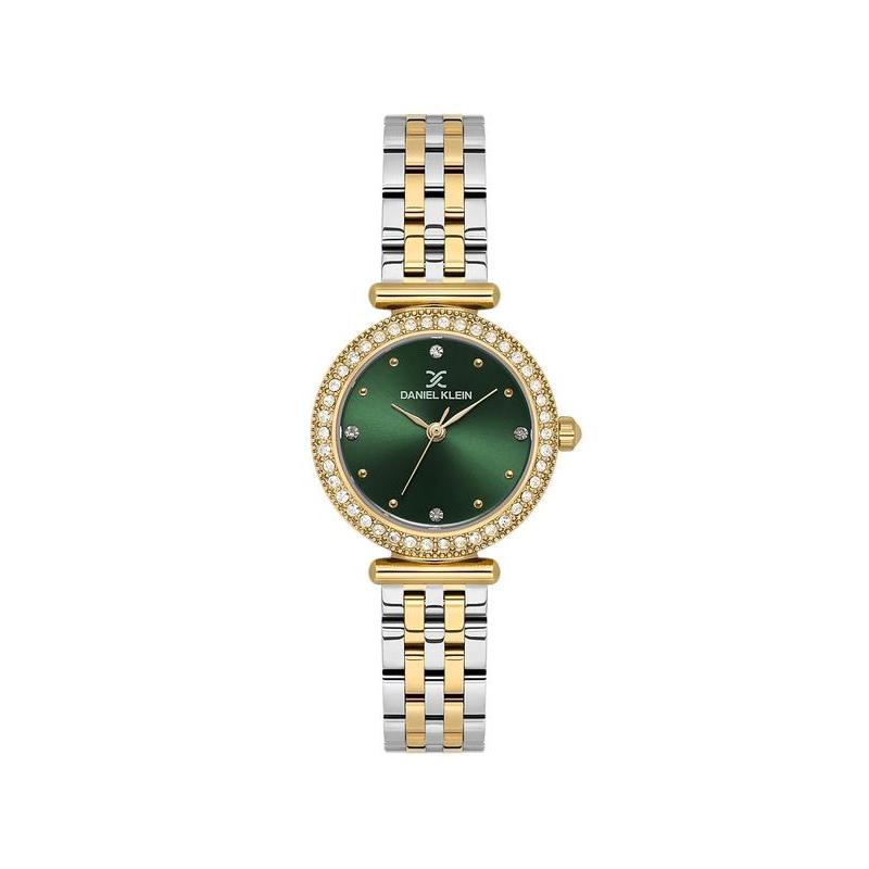 Daniel Klein Women’s Crystal-Set Green Dial Two-Tone Bracelet Watch