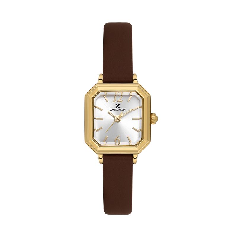 Daniel Klein Women’s Gold Square Case Watch with Brown Leather Strap