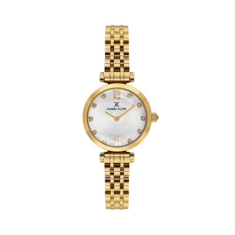 Daniel Klein Women’s Gold-Tone Crystal Accent Watch with Sunray Silver Dial