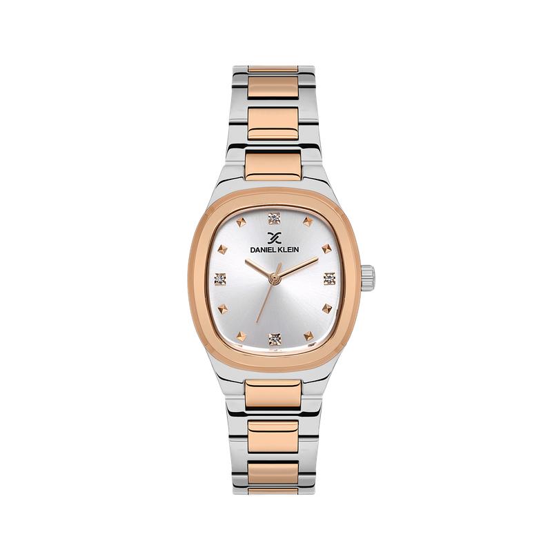 Daniel Klein Women’s Silver & Rose Gold Two-Tone Watch with Cushion Case