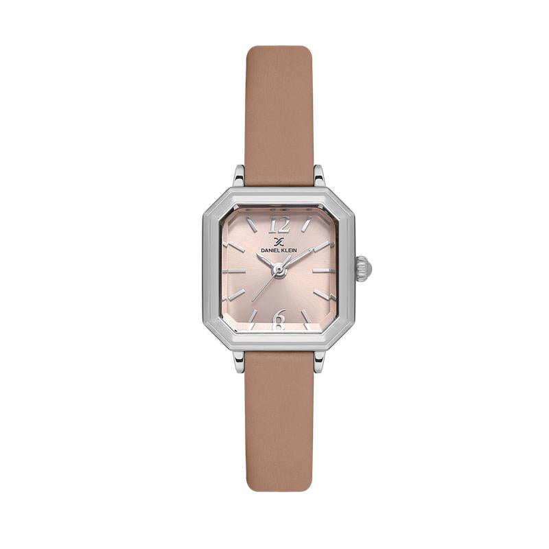 Daniel Klein Women’s Silver Square Case Watch with Rose Dial
