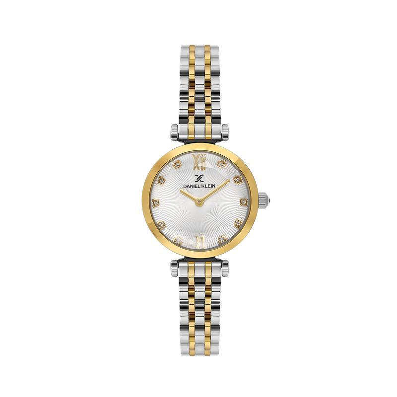 Daniel Klein Women’s Two-Tone Crystal Accent Watch with Silver Sunray Dial